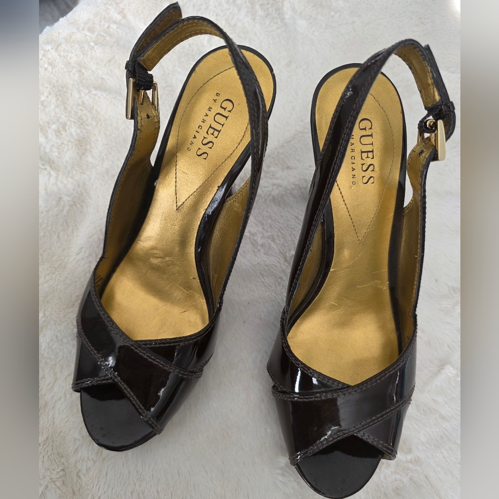 Guess Brown Slingback Platform Heels